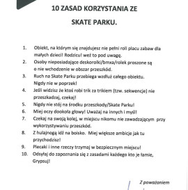 10 Zasad korzystania ze skateparku.