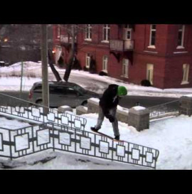 Alan Gerlach - 22 Stair Double Kink Handrail Fs Board on a Snowskate