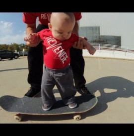 Baby's First Time On A Skateboard!