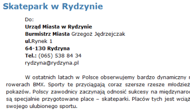 Petycja - Skatepark w Rydzynie